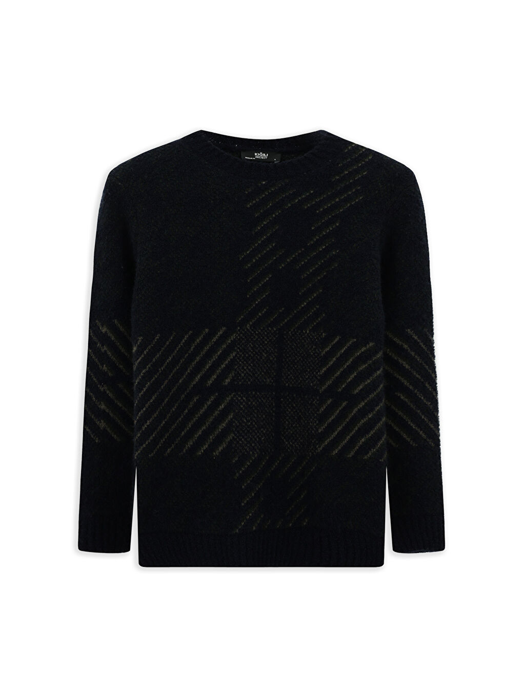 Lacivert Bisiklet Yaka Regular Fit Desenli Yünlü Triko Kazak-6