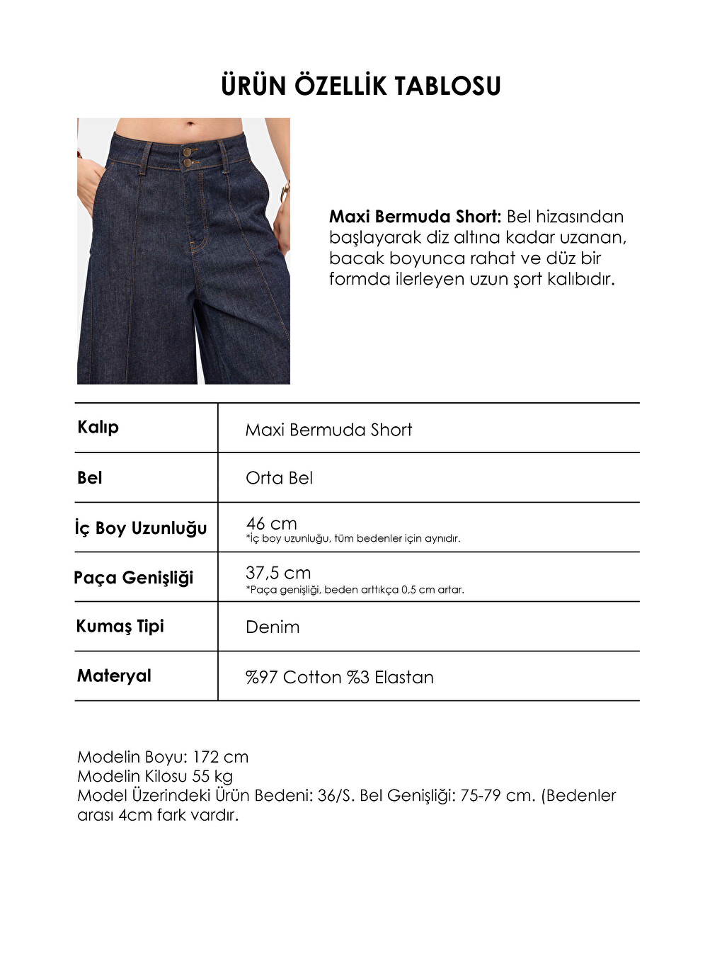Kadın İndigo Selvedge 7w6-50 Maxi Denim Bermuda Jort-5