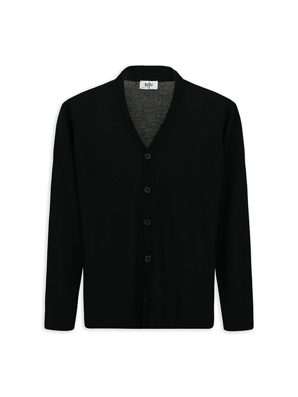 Siyah V Yaka Düğmeli Yünlü Örme Triko Hırka