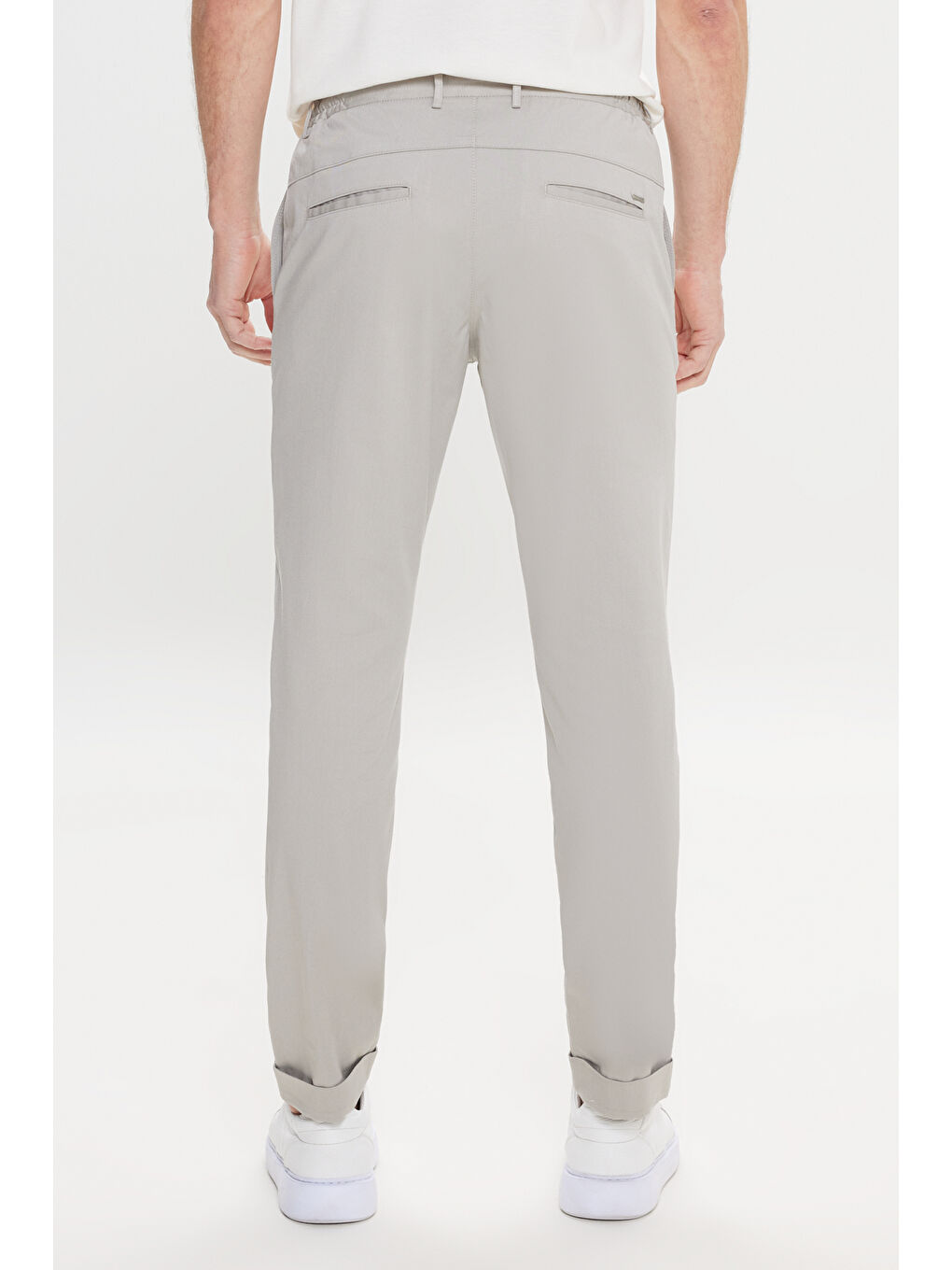 Erkek Açık Gri Slim Fit Dar Kesim Yan Cepli Desenli Beli Lastikli Pantolon-3