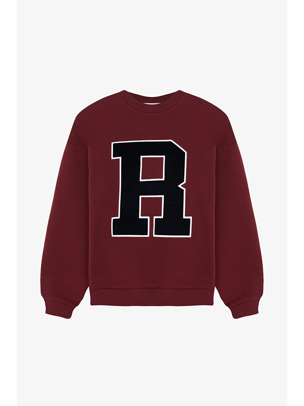 R Nakışlı Oversize Sweatshirt Bordo