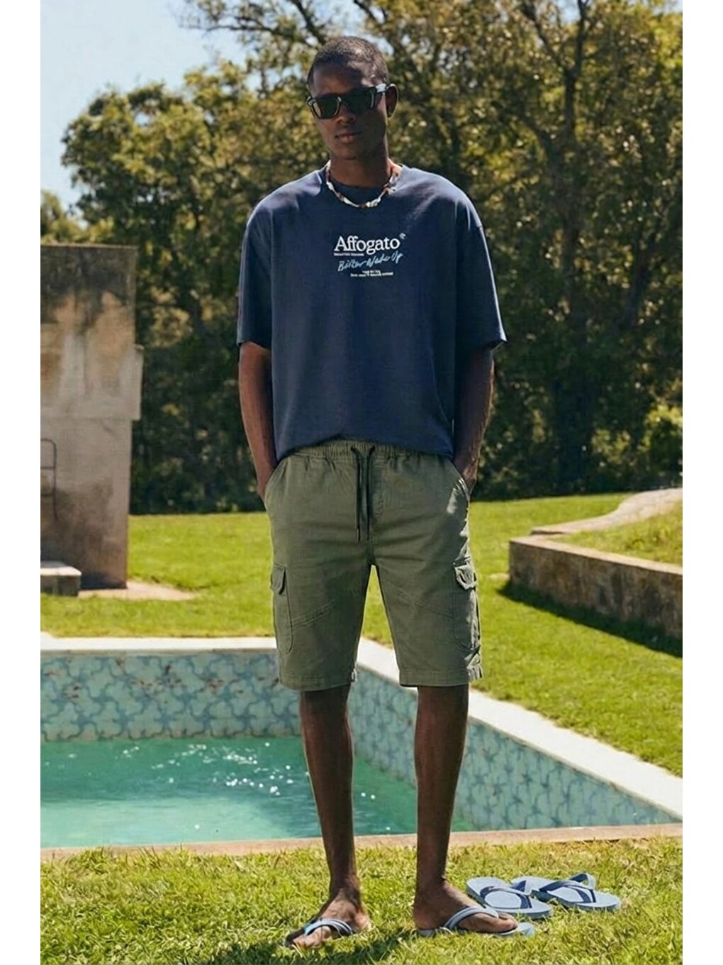 Erkek Günlük Dikişli Kargo Cepli Yazlık Haki Kapri Şort-3