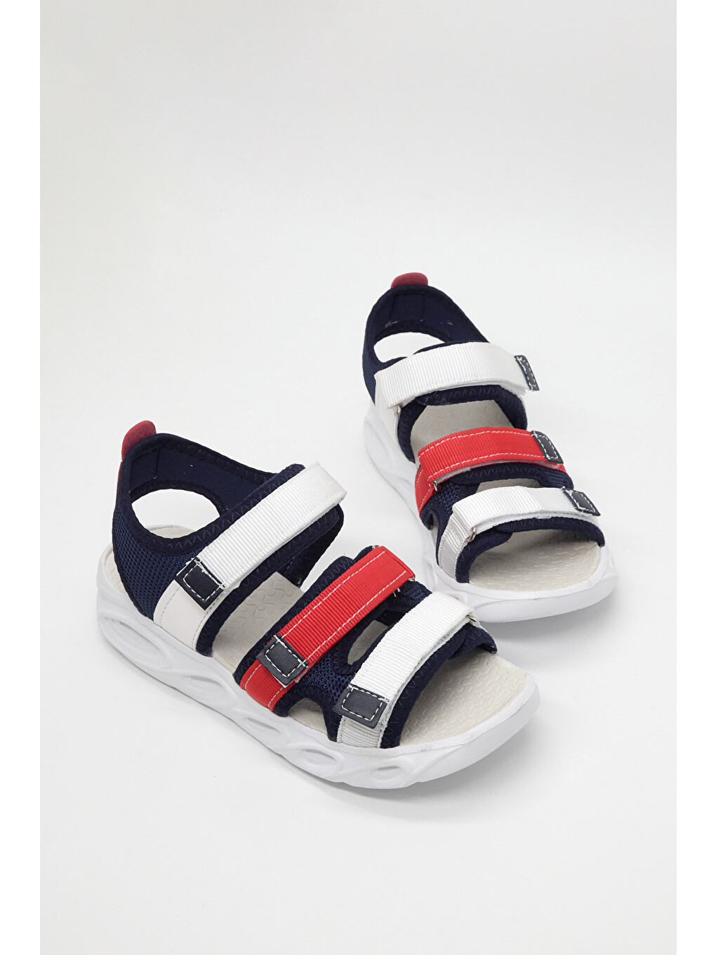 Çocuk Unisex Lacivert Kırmızı Beyaz Çoçuk Renkli Rahat Kalıp Sandalet-2