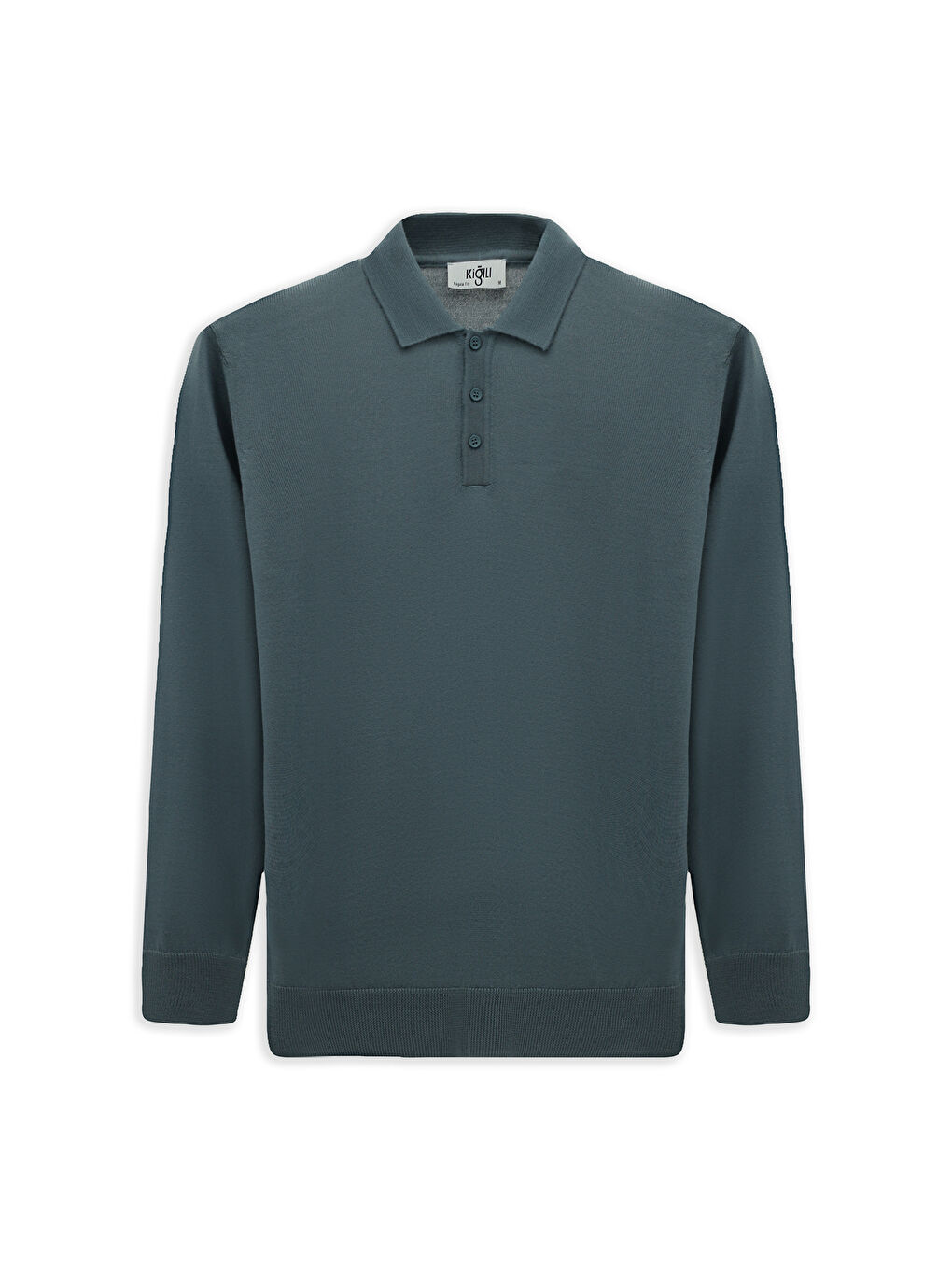 Yeşil Polo Yaka Düğmeli Regular Fit Sıcak Tutan Yünlü Triko Kazak