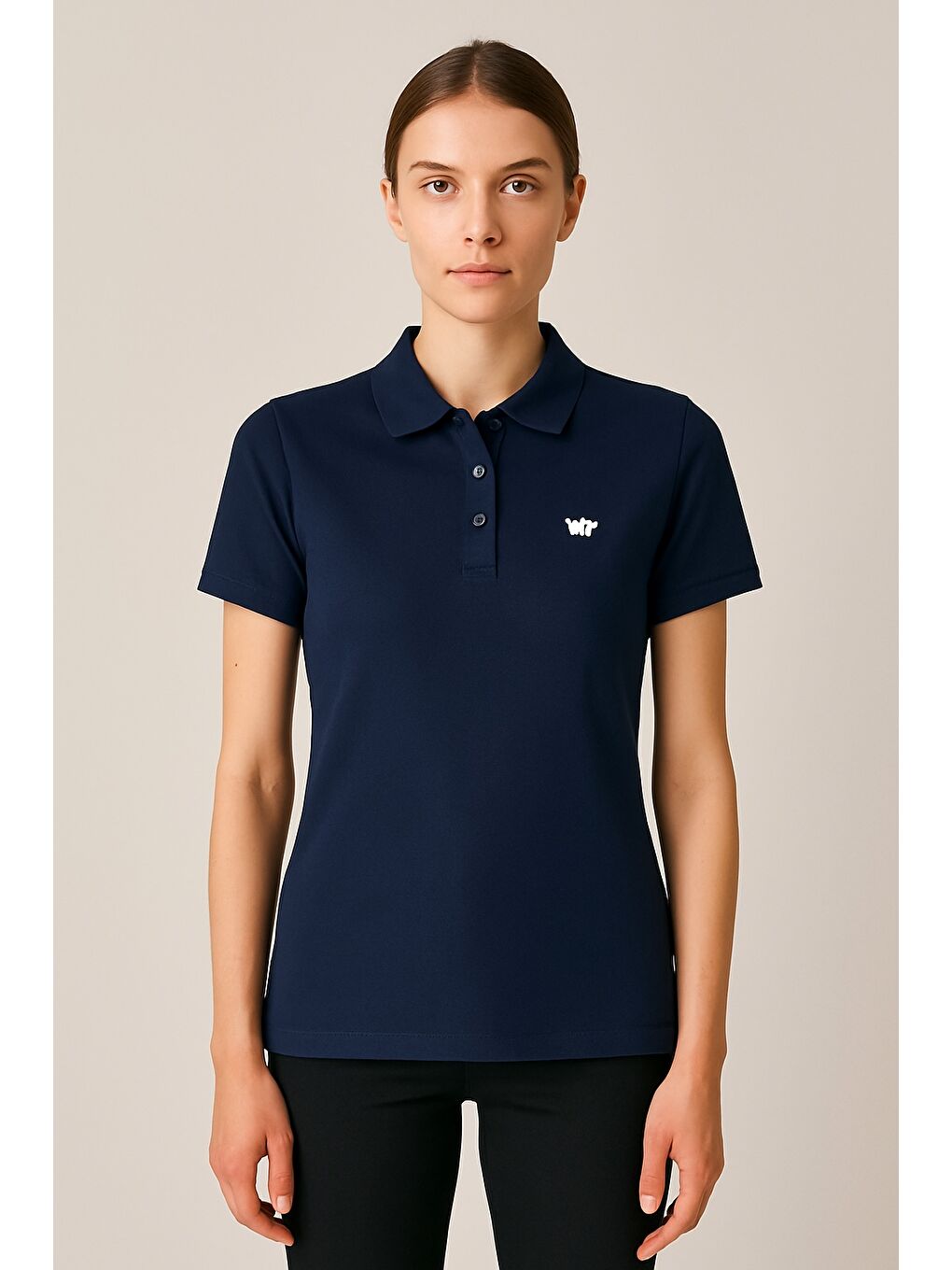 Lacivert Kadın Kısa Kollu Slim Fit Basic Polo Yaka Tişört