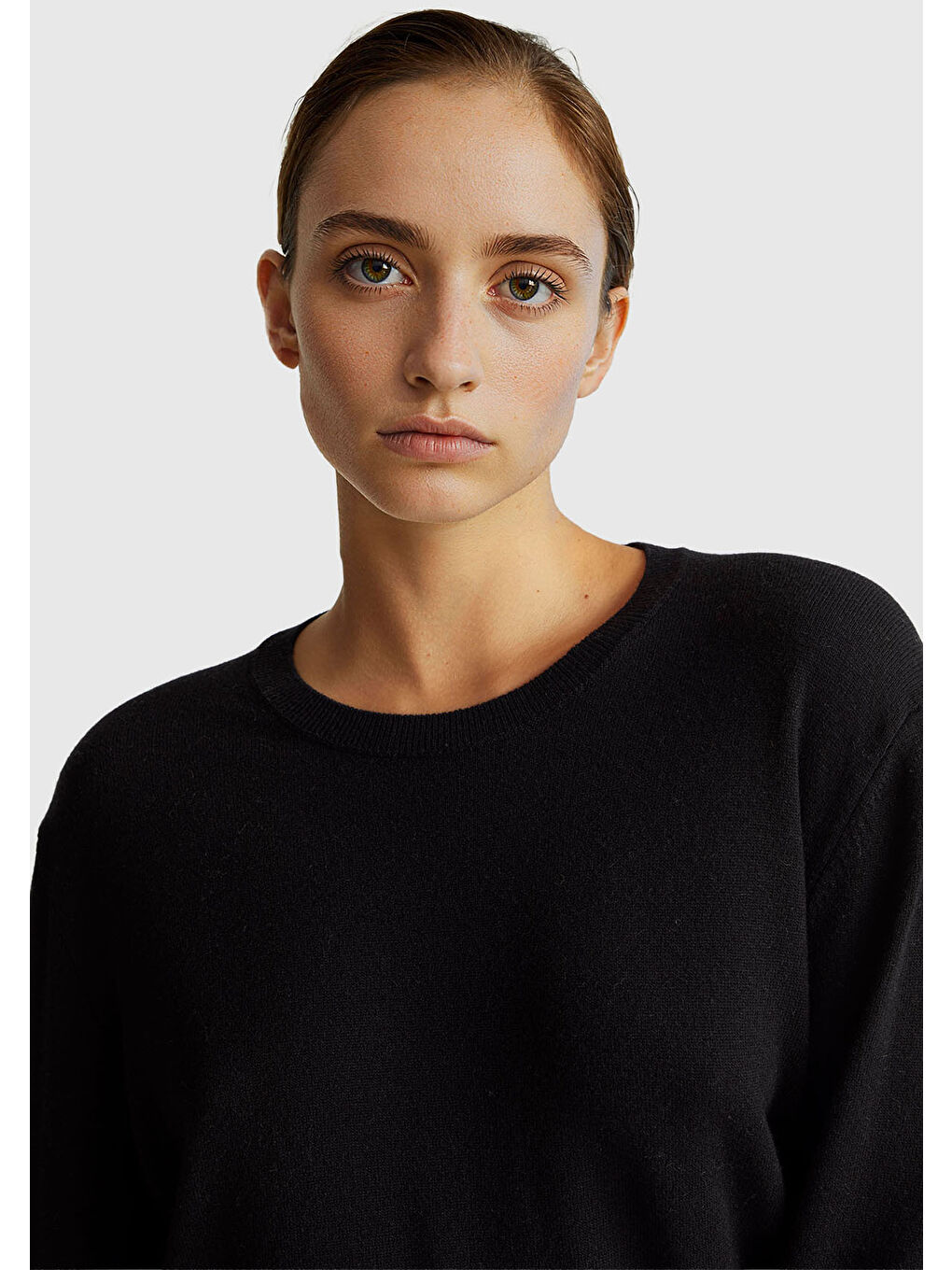 Kadın Siyah %100 Merino Ribana Detaylı Bisiklet Yaka Kazak-5