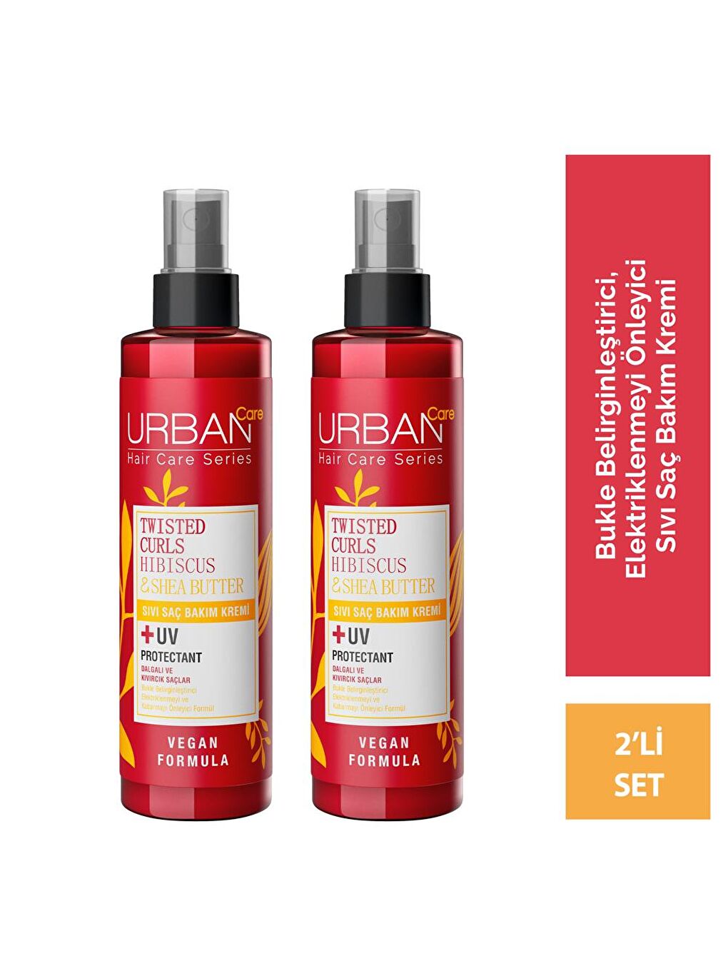 Urban Care Hibiscus&Shea Butter Kıvırcık ve Dalgalı Saçlara Özel Sıvı Saç Bakım Kremi 2’li Set-vegan-200 ml