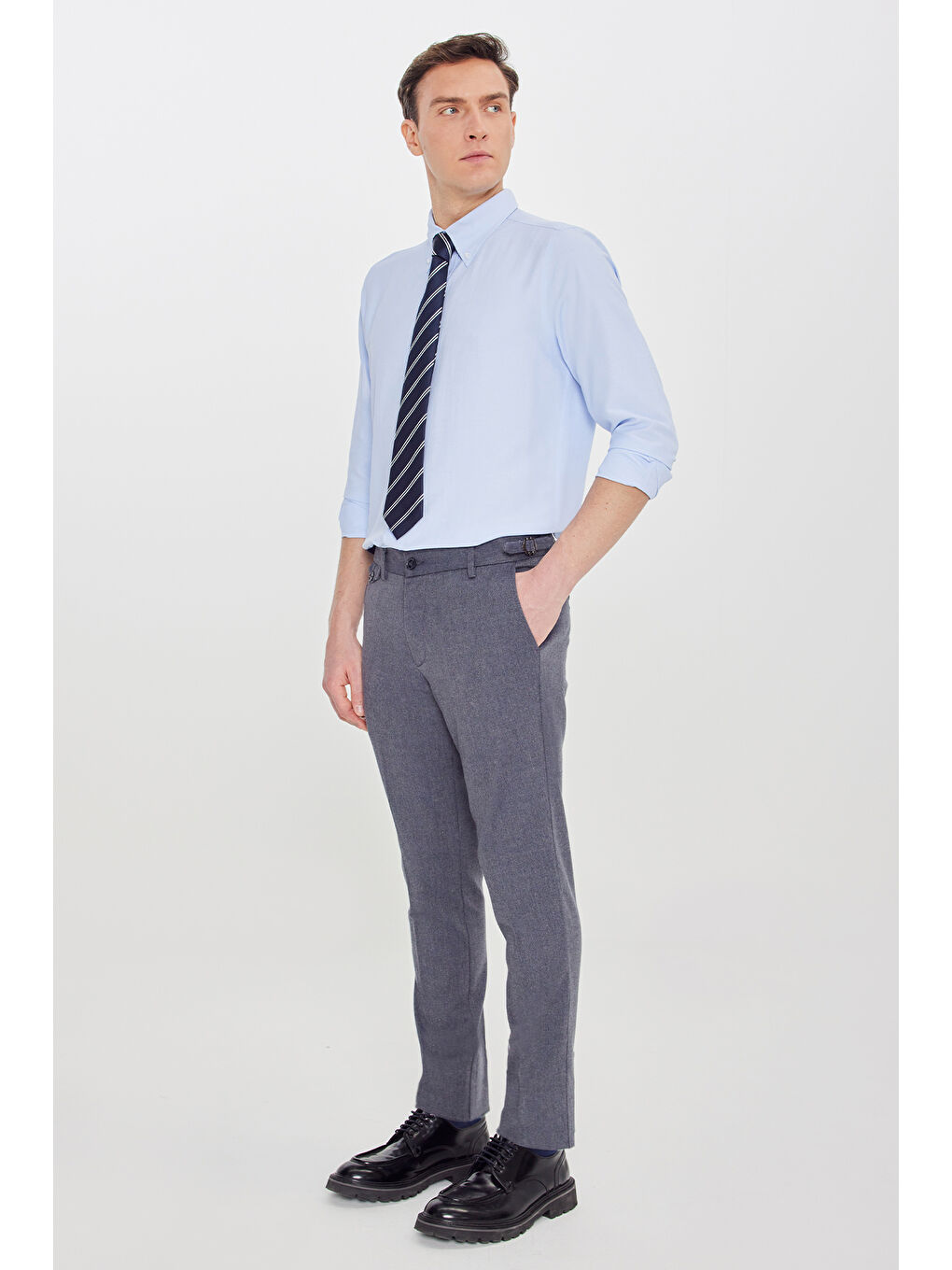 Erkek Koyu Mavi Slim Fit Dar Kesim Pamuklu Esnek Pantolon