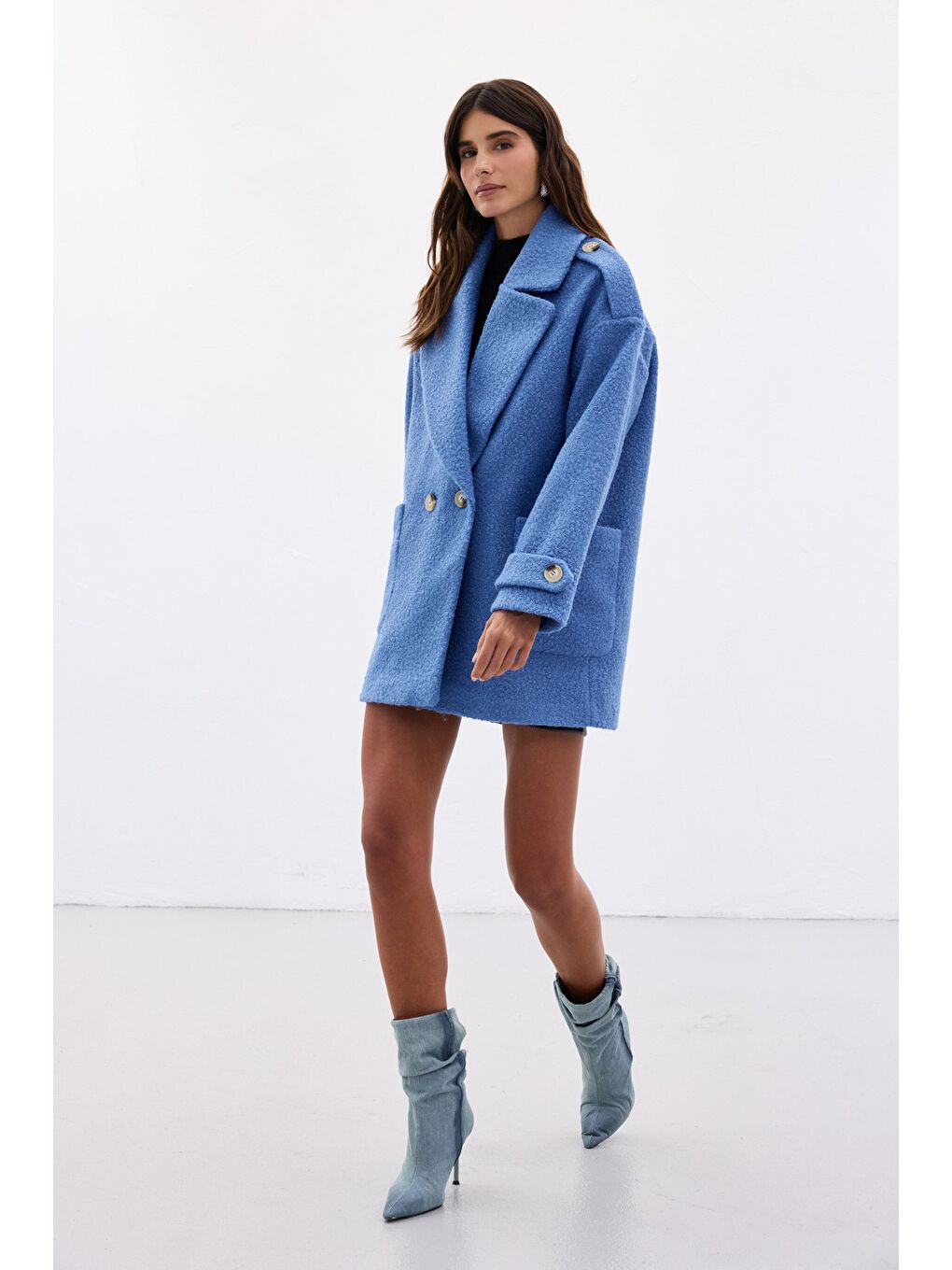 Buklet Kısa Kaban - Mavi-3