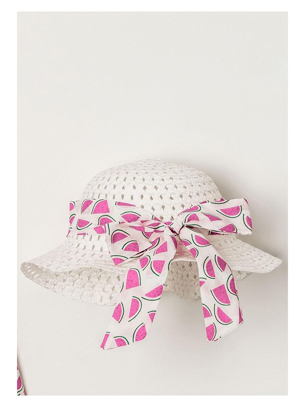 Kırmızı Tatlı Karpuz Desenli Şapkalı Fiyonklu Kız Bebek Elbisesi-6