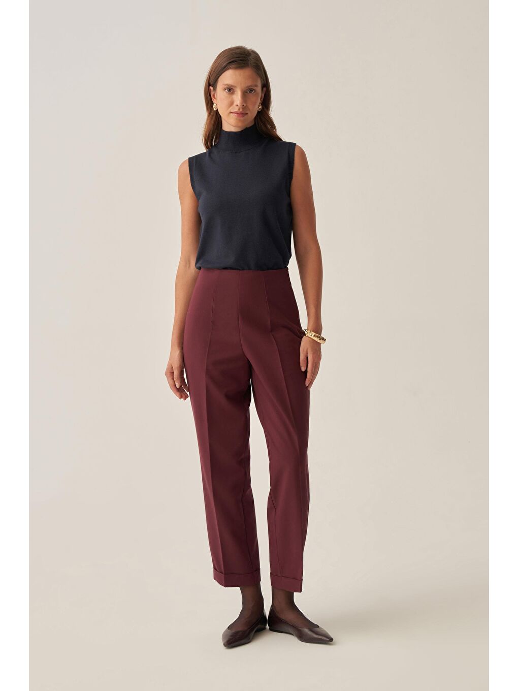 Bordo-Bilek Boy Double Paça İnterlok Pantolon