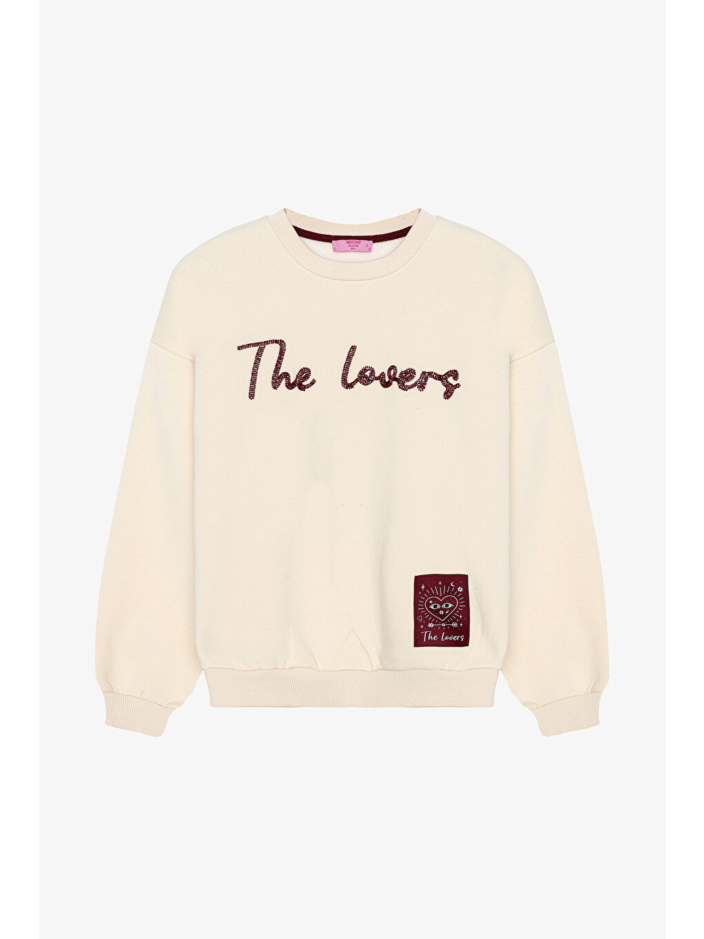 Boncuk Nakışlı Oversize Sweatshirt Bej