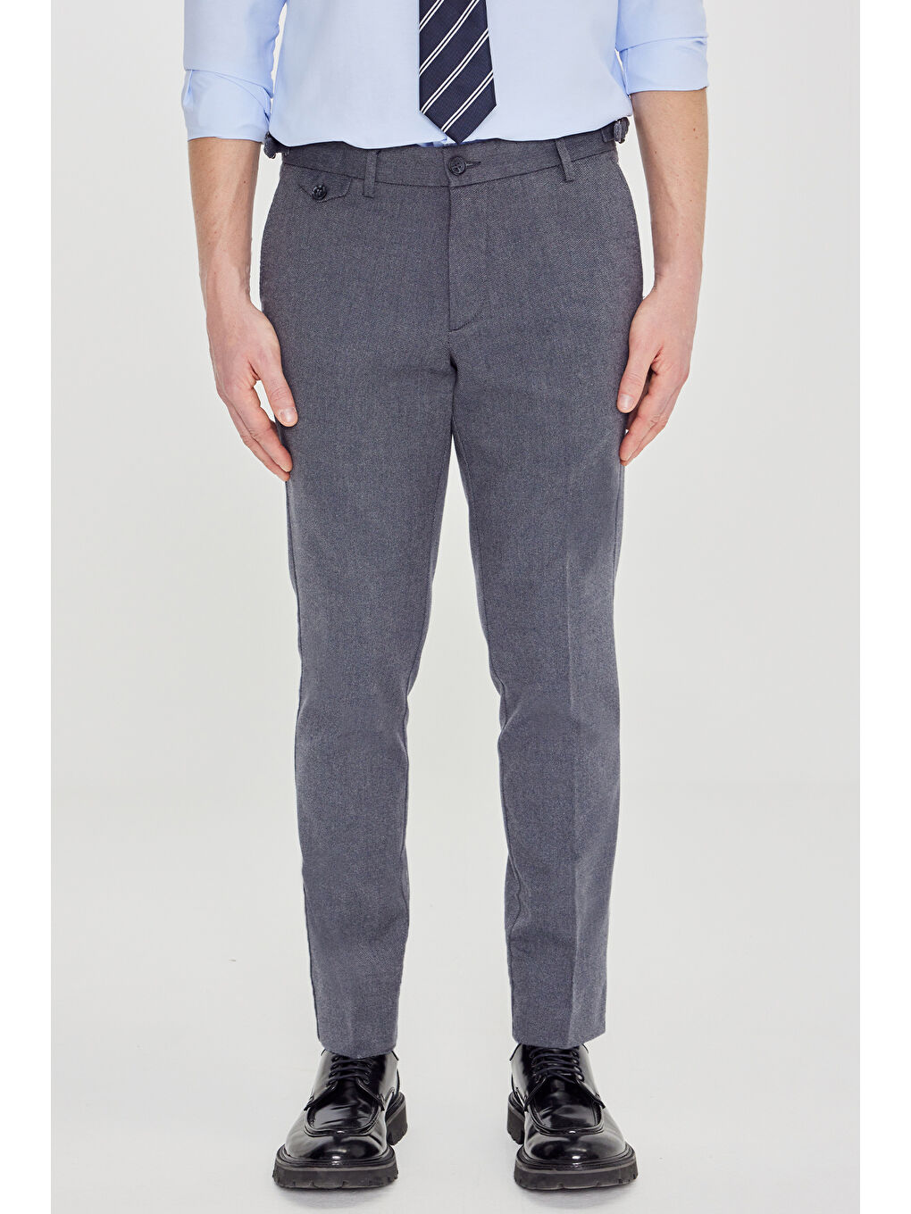 Erkek Koyu Mavi Slim Fit Dar Kesim Pamuklu Esnek Pantolon-1