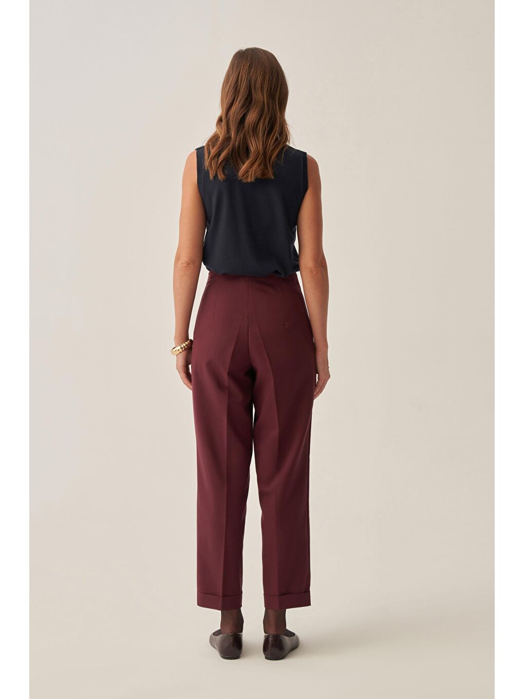 Bordo-Bilek Boy Double Paça İnterlok Pantolon-2