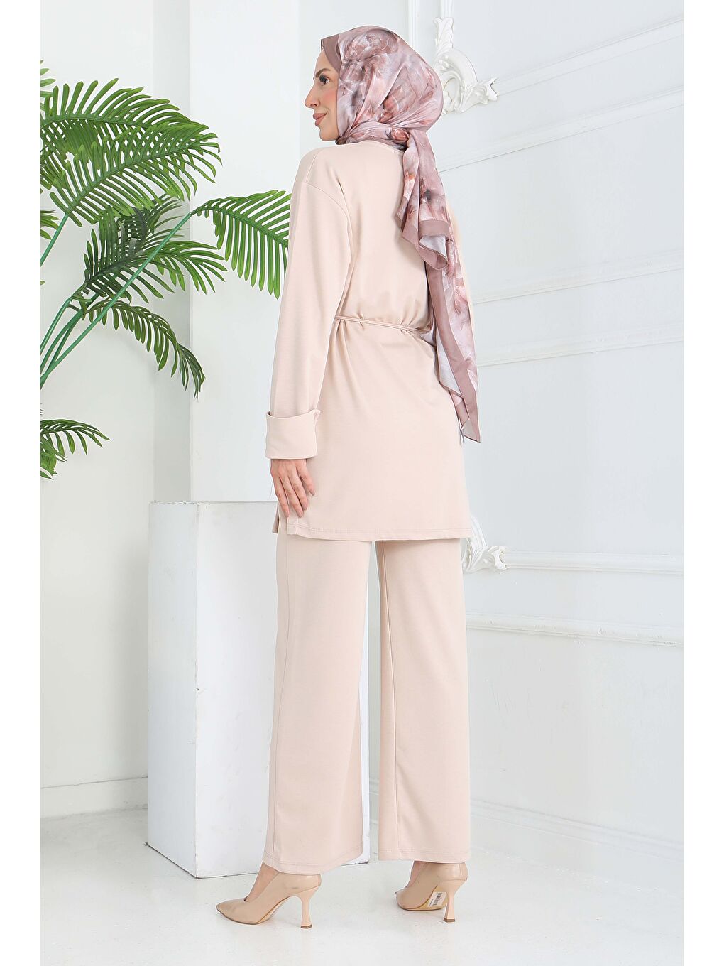 Ekru Düğme Detaylı Modal İkili Takım Krem - 28013-KREM-5