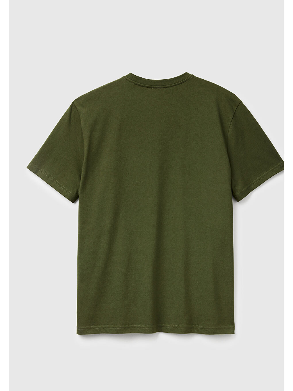 Erkek Haki %100 Pamuk Benetton Logolu Bisiklet Yaka T-Shirt-3