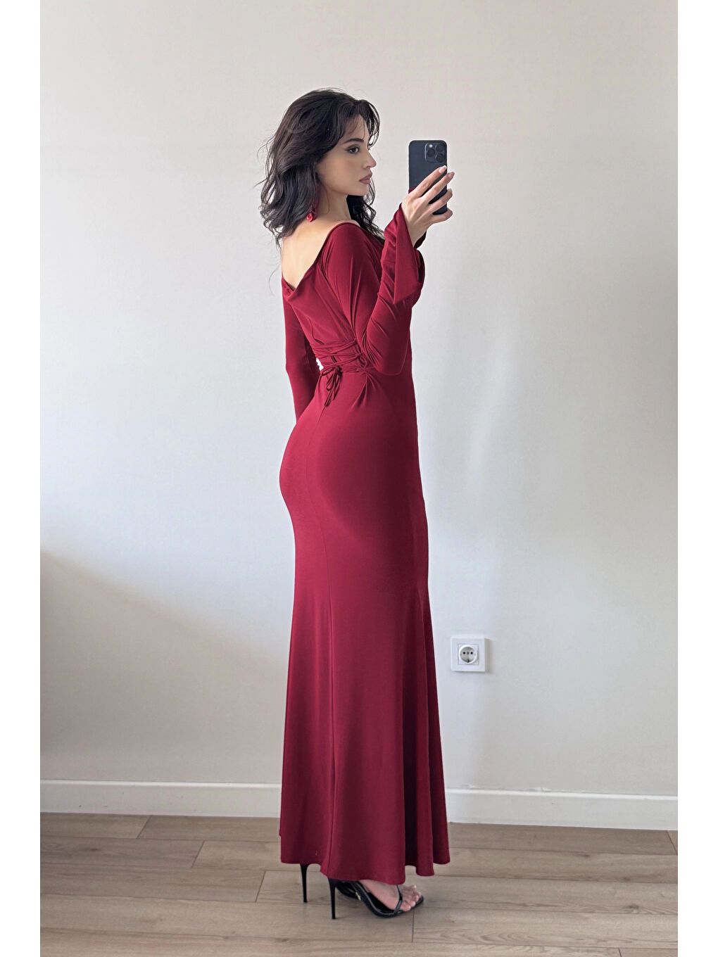 Kadın Bordo Yırtmaçlı Uzun Elbise 1041-2465-5