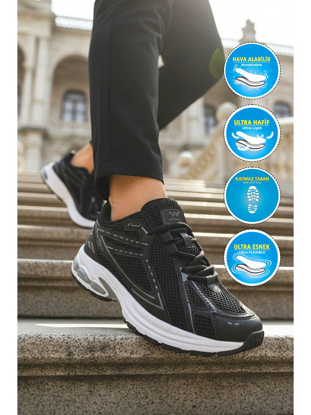 Siyah Beyaz Fileli Hafif Hava Alabilen Erkek Spor Ayakkabı 1505 Ruth M-2