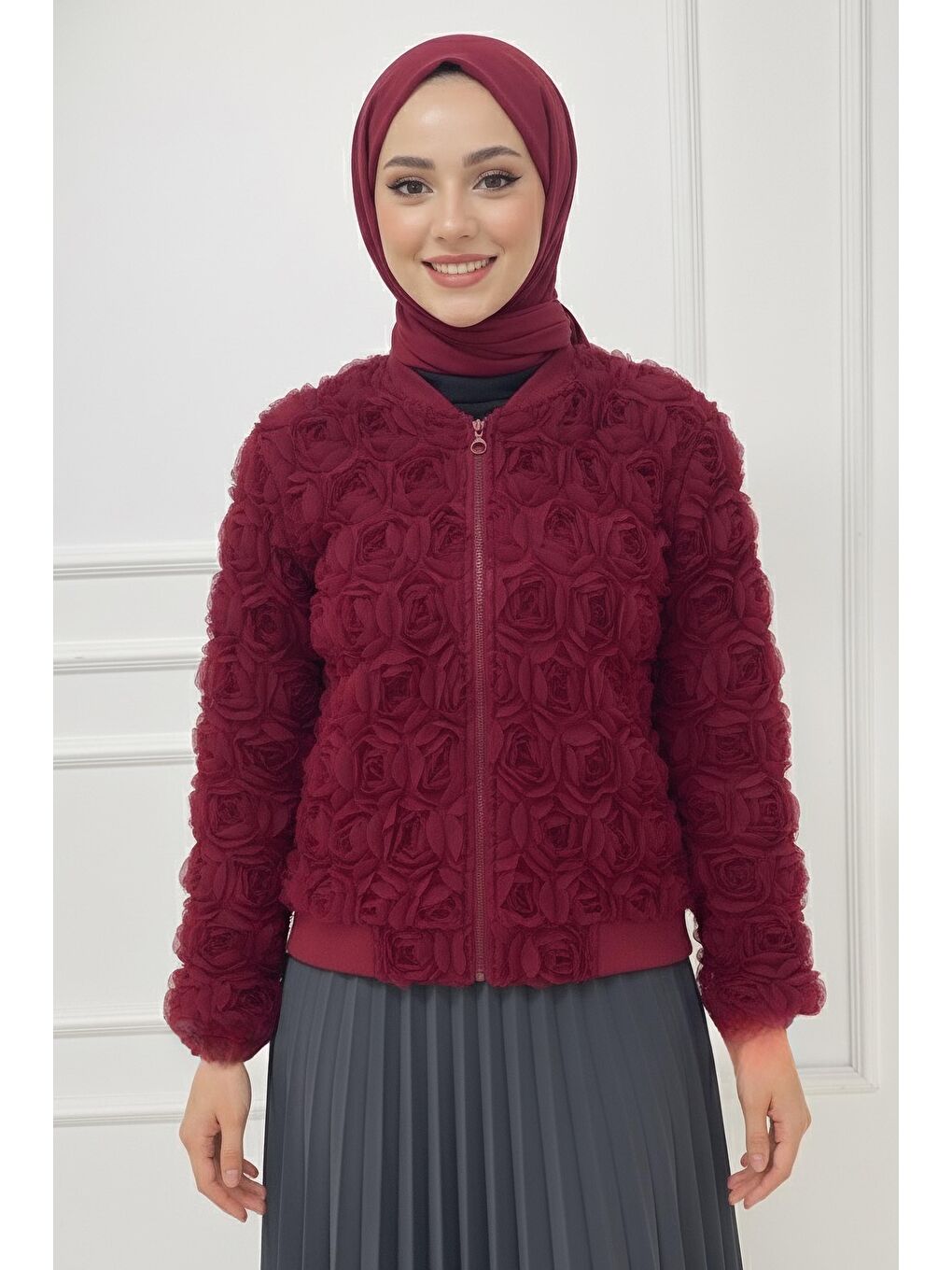 Güllü Tül Mont Bordo - 28026-BORDO