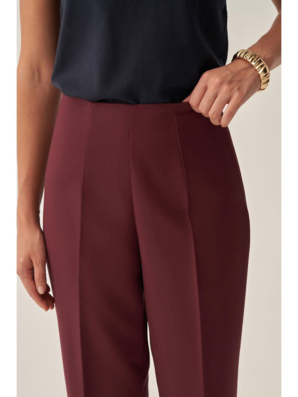 Bordo-Bilek Boy Double Paça İnterlok Pantolon-4