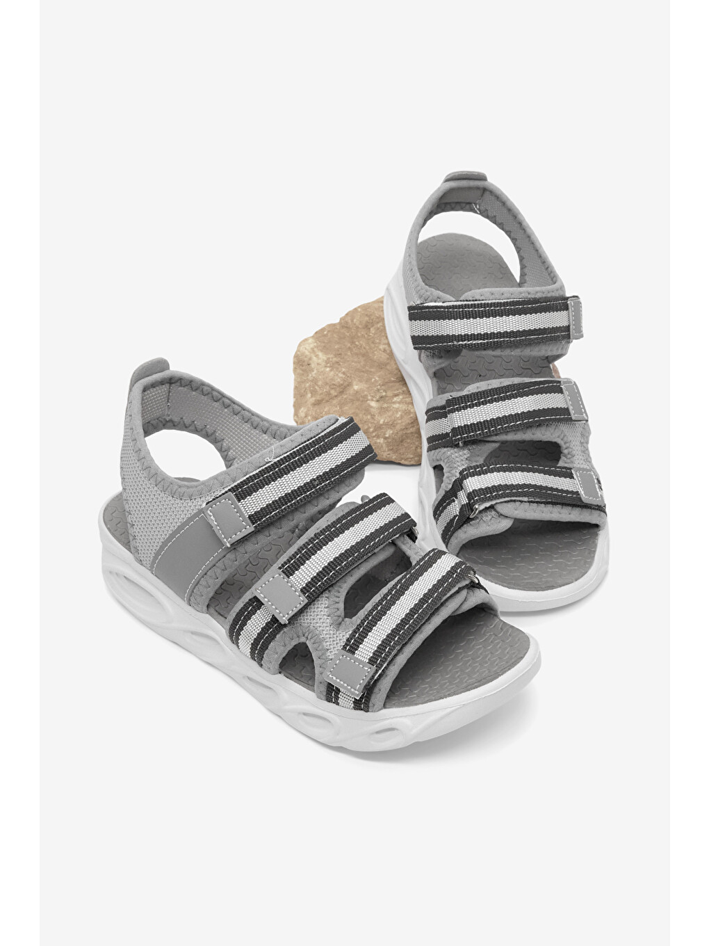 Çocuk Unisex Gri Çoçuk Renkli Rahat Kalıp Sandalet-1