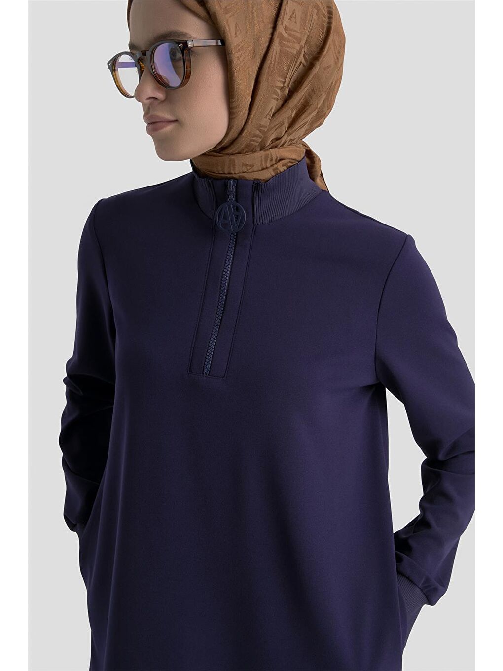 Fermuar Detaylı Basic Tunik Lacivert-2