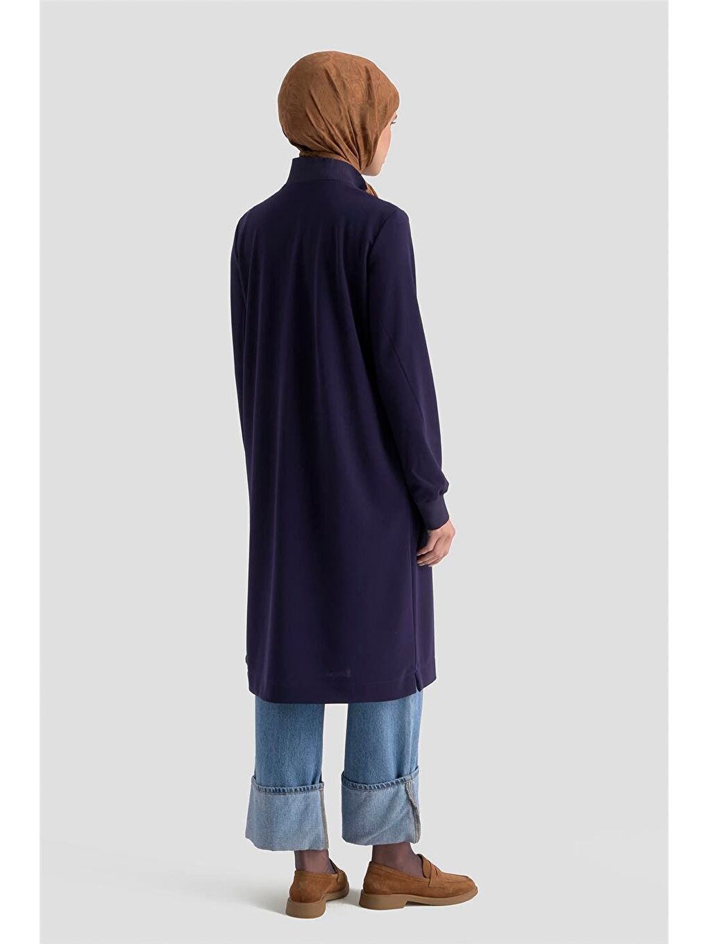 Fermuar Detaylı Basic Tunik Lacivert-3