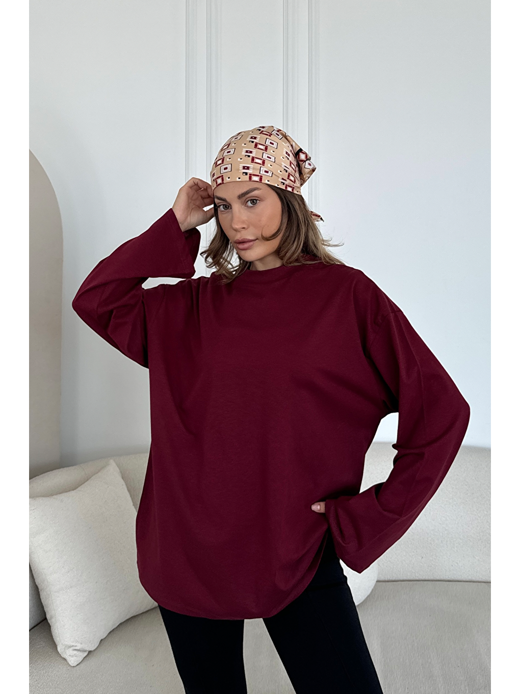 Geniş Kol Oversize 2'Li Paket T-Shirt 964 İndigo/Bordo-2