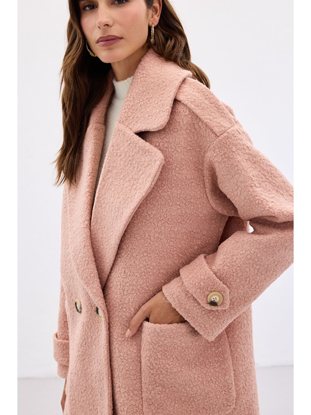 Pembe Buklet Kısa Kaban - Pudra-6