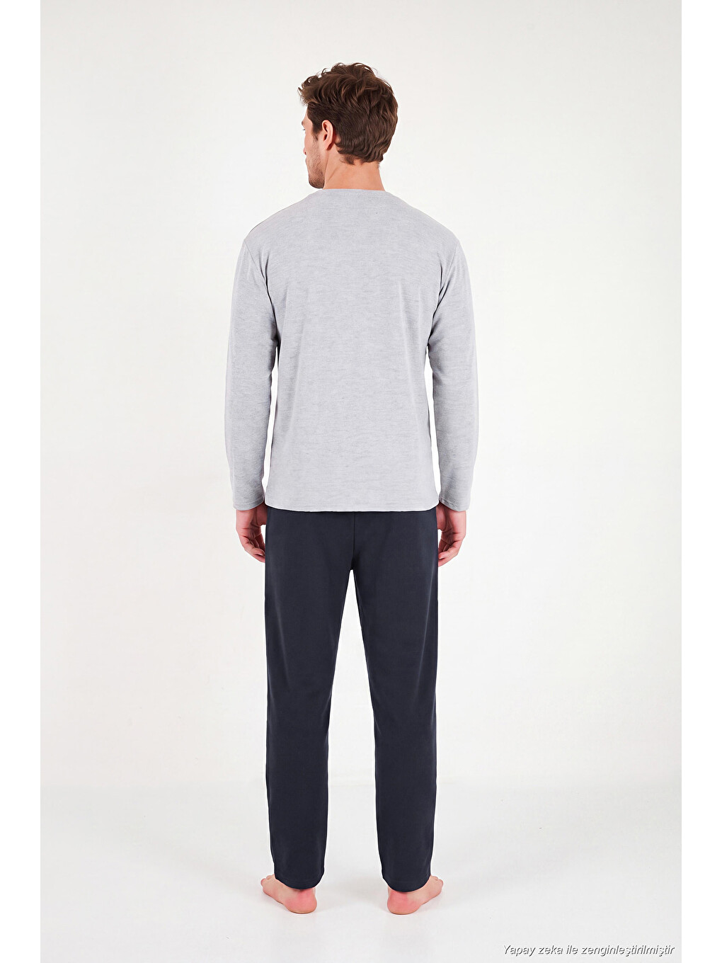 Gri Ultra Soft Minimal Nakışlı Uzun Kollu Pijama Takımı 6575009-6