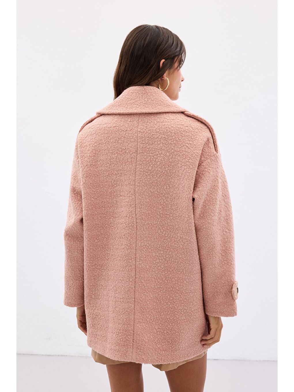 Pembe Buklet Kısa Kaban - Pudra-7