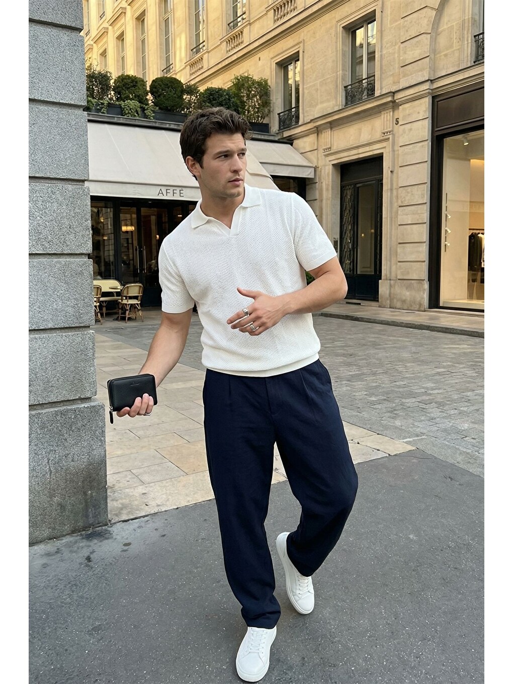 Beyaz Chapa Regular Fit Polo Yaka Erkek Kısa Kol Dokulu Triko Tişört-1
