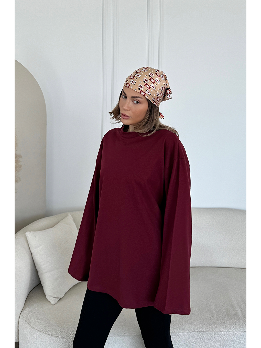 Geniş Kol Oversize 2'Li Paket T-Shirt 964 İndigo/Bordo-4