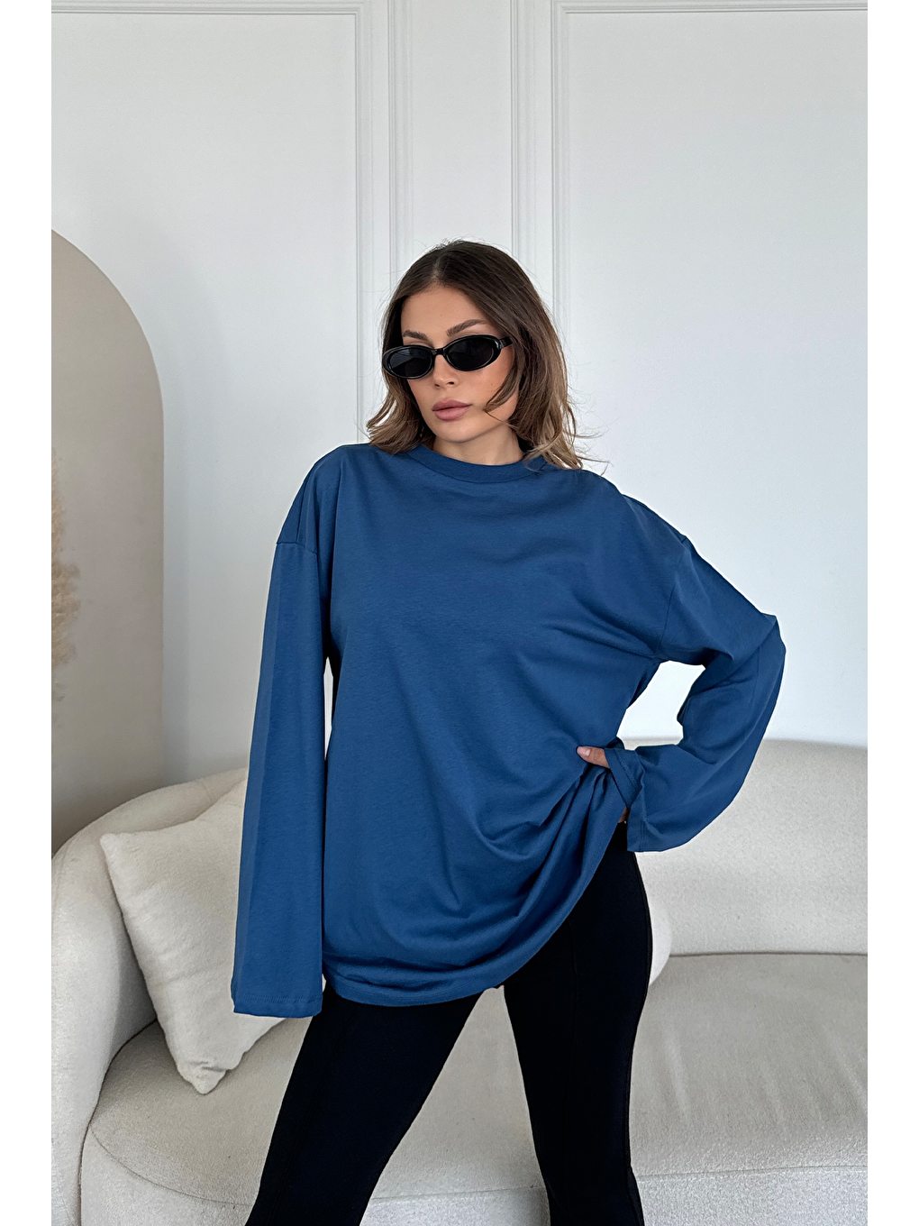 Geniş Kol Oversize 2'Li Paket T-Shirt 964 İndigo/Bordo-5