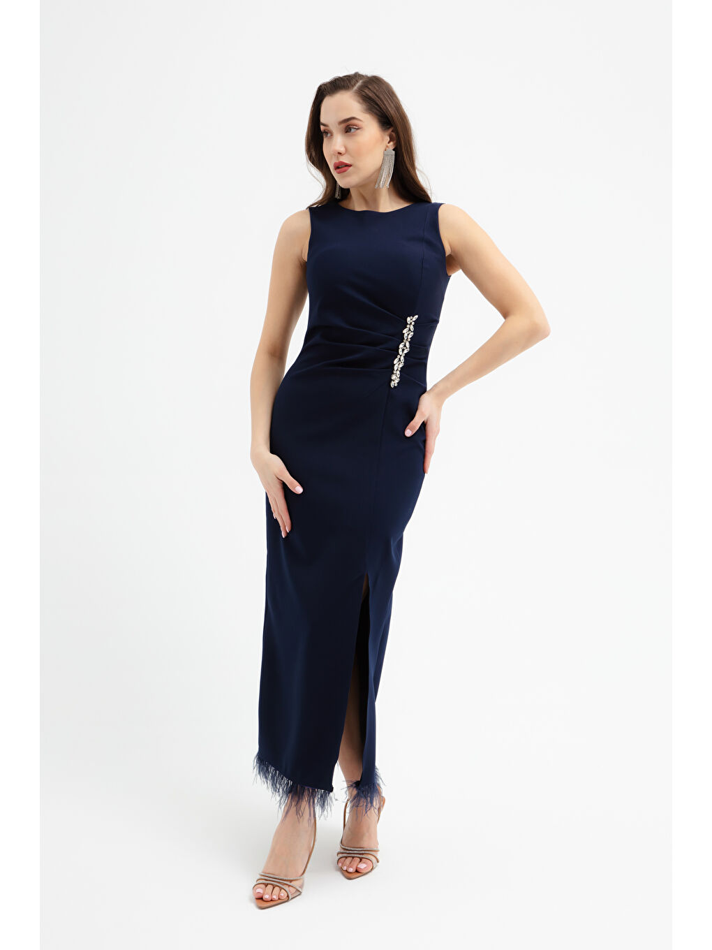 Kadın Lacivert Otrişli Söz Nişan Nikah Abiye Elbise