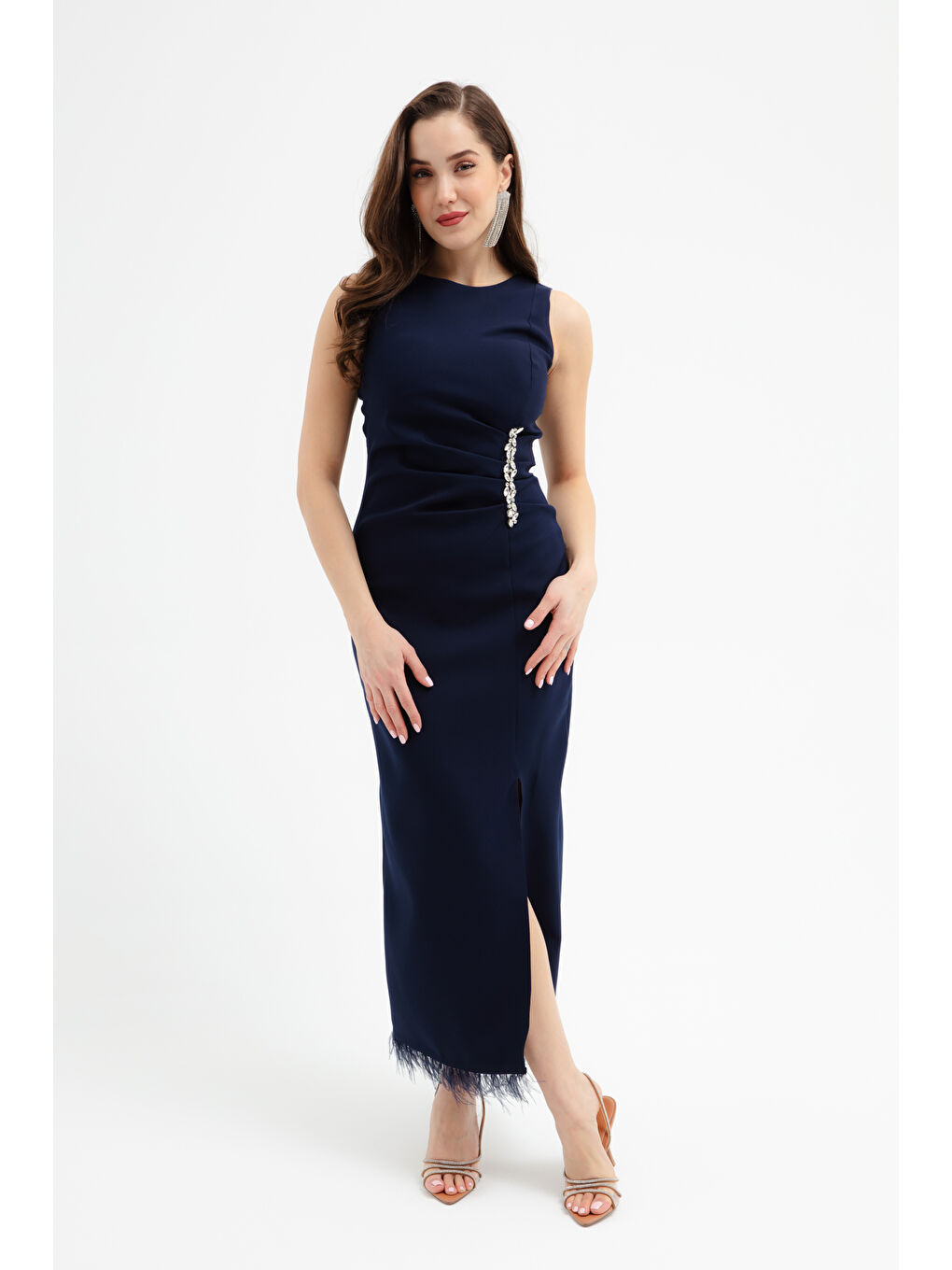 Kadın Lacivert Otrişli Söz Nişan Nikah Abiye Elbise-1