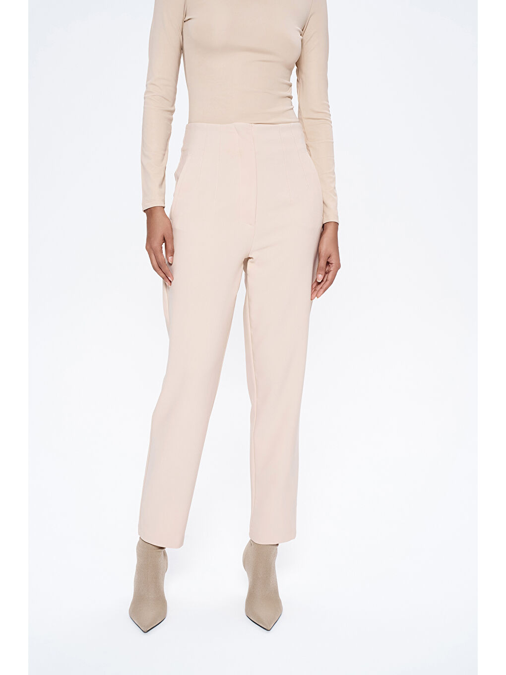 Gri Pens Detaylı Pantolon Açık Bej-2