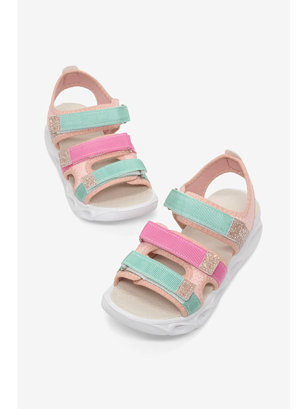 Çocuk Unisex Pembe Turkuaz Çoçuk Renkli Rahat Kalıp Sandalet
