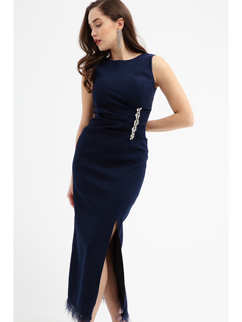 Kadın Lacivert Otrişli Söz Nişan Nikah Abiye Elbise-2