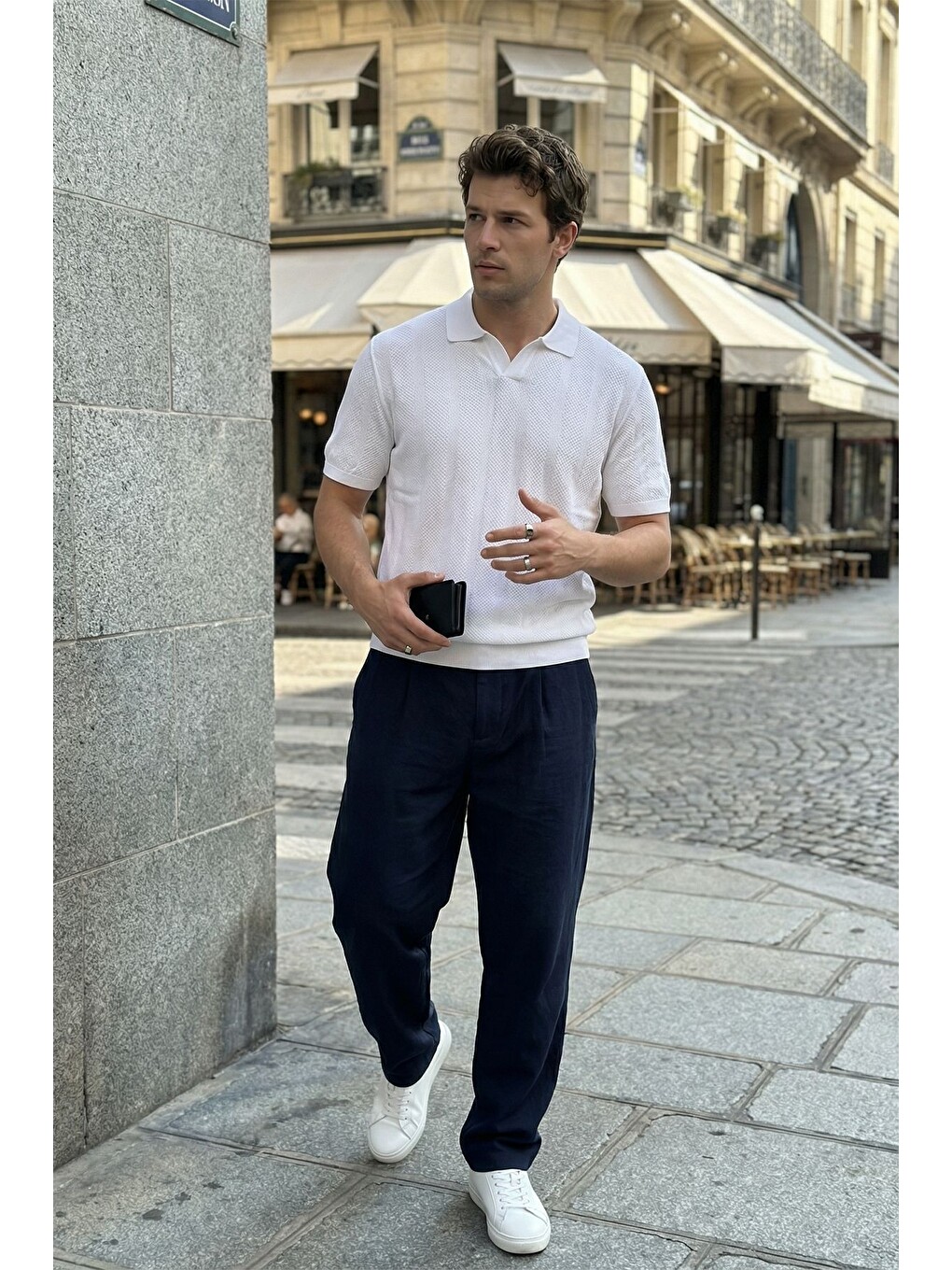 Beyaz Chapa Regular Fit Polo Yaka Erkek Kısa Kol Dokulu Triko Tişört-2