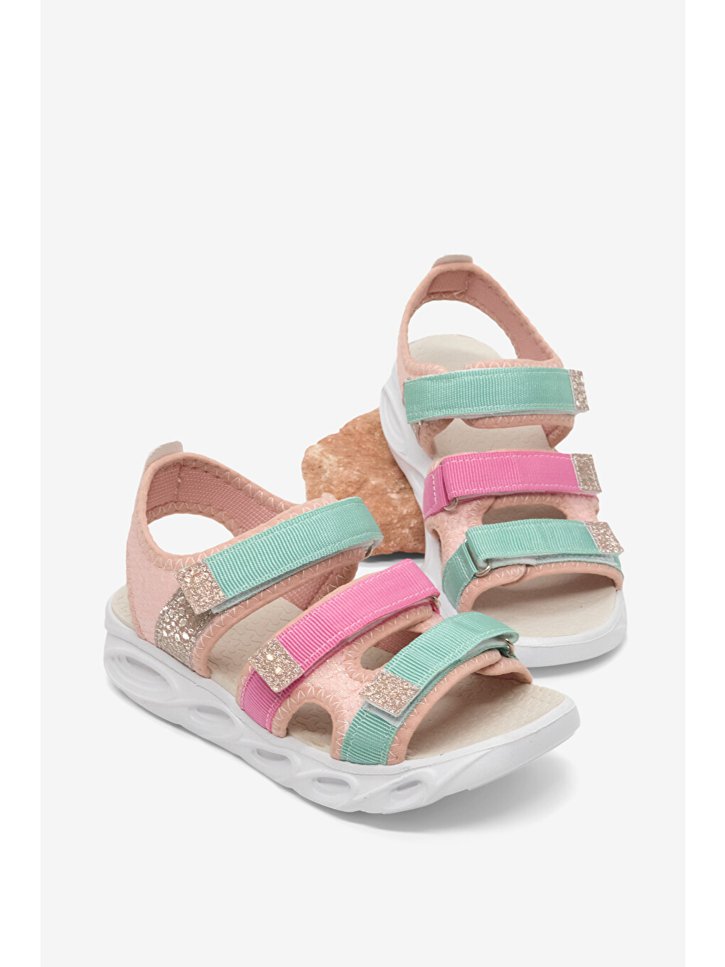 Çocuk Unisex Pembe Turkuaz Çoçuk Renkli Rahat Kalıp Sandalet-1