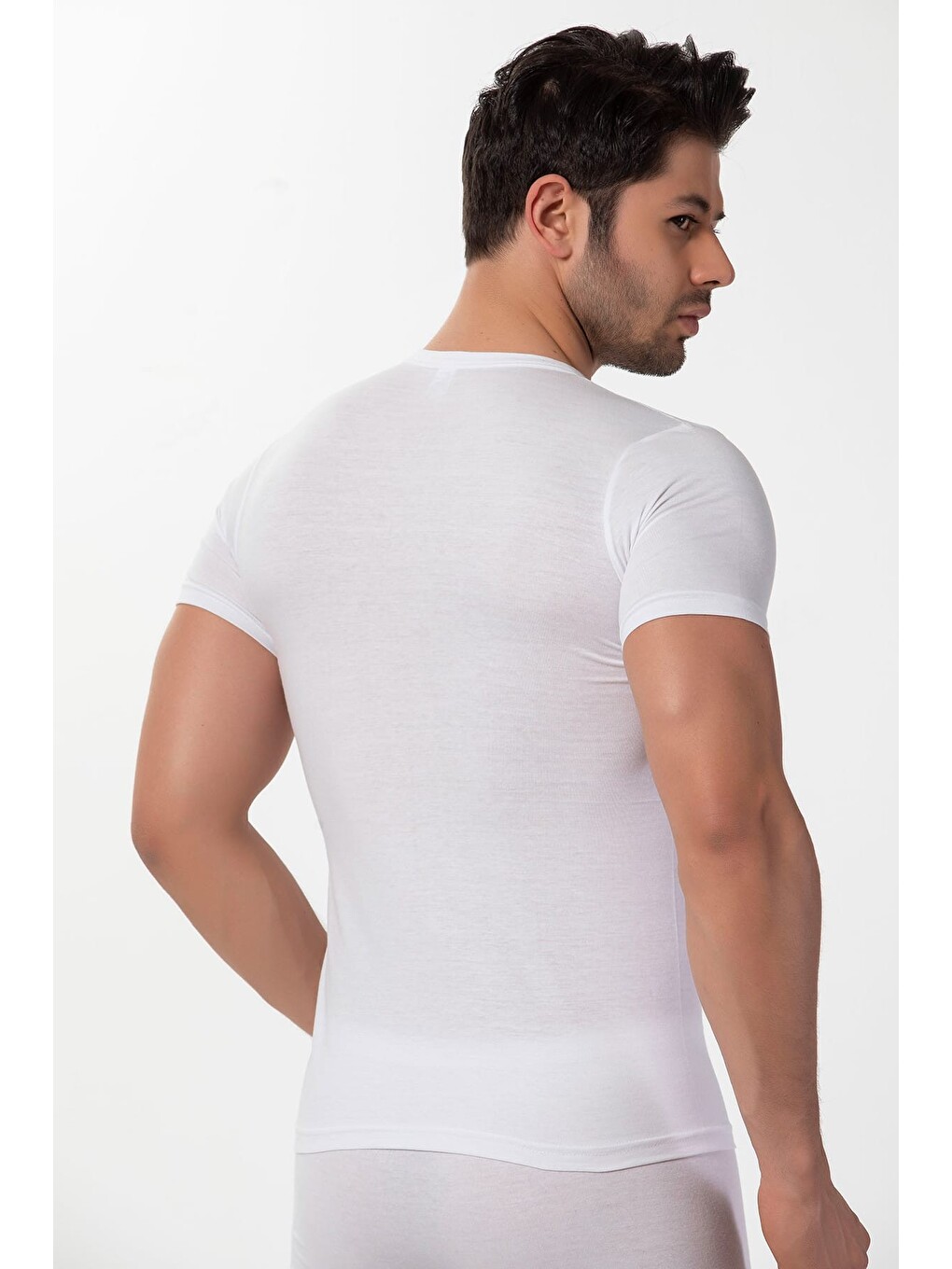 Antrasit Pamuklu Ribana V Yaka Kısa Kollu T-shirt-1