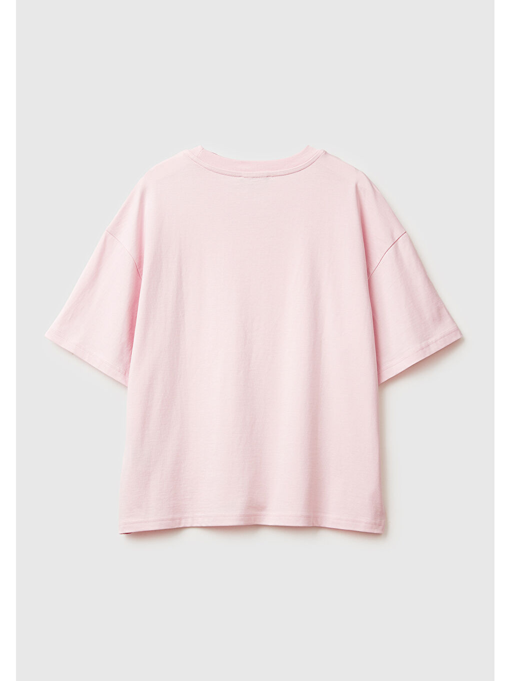 Kadın Açık Pembe %100 Pamuk Önü Yazı Baskılı Bisiklet Yaka T-Shirt-3