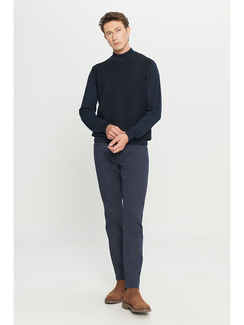 Erkek Lacivert Pamuklu Slim Fit Dar Kesim 5 Cepli Esnek Casual Pantolon-1