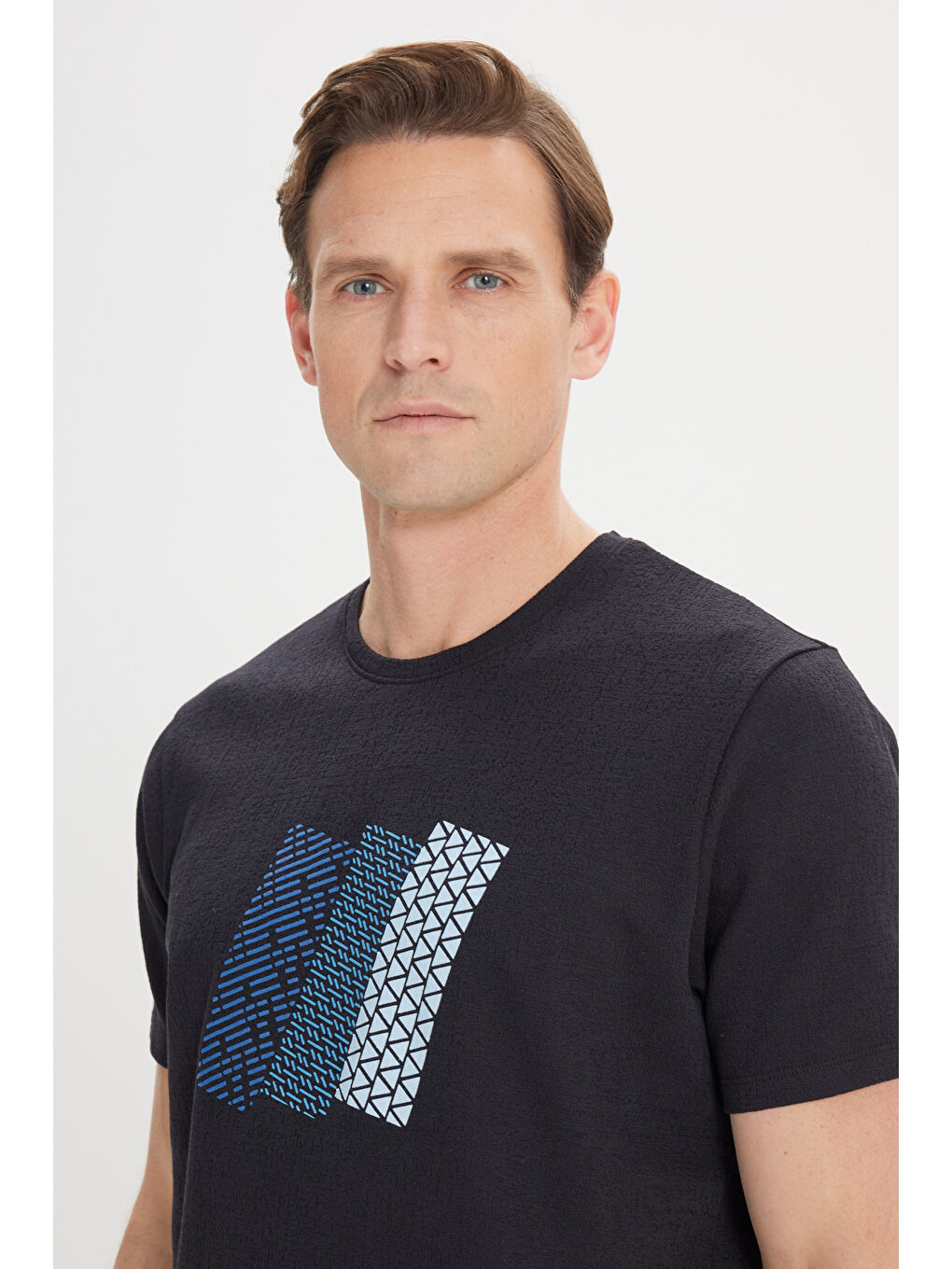 Erkek Siyah Slim Fit Dar Kesim Pamuklu Baskılı Bisiklet Yaka Tişört-3