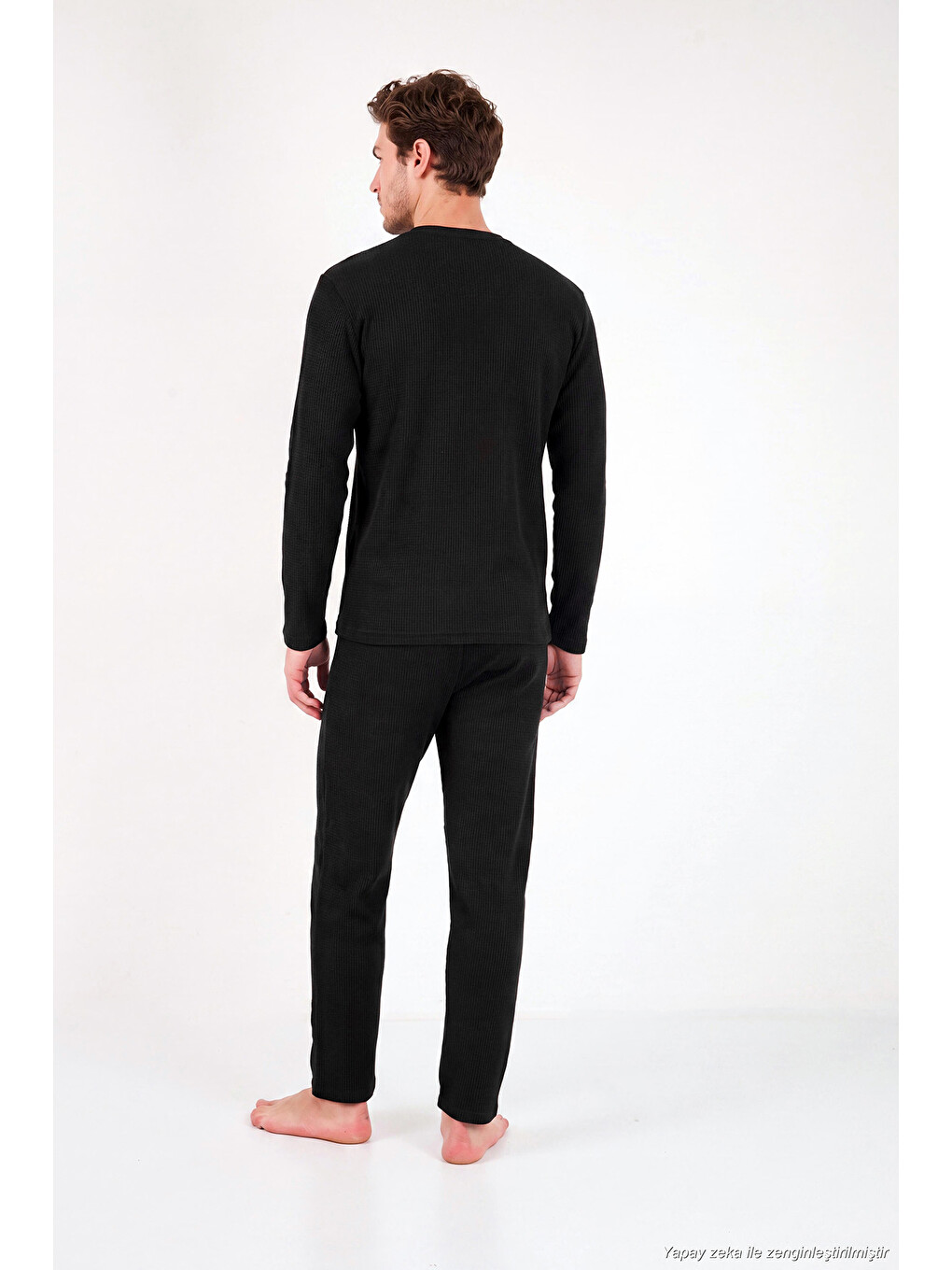 Siyah Ultra Soft Minimal Nakışlı Uzun Kollu Pijama Takımı 6575009-6