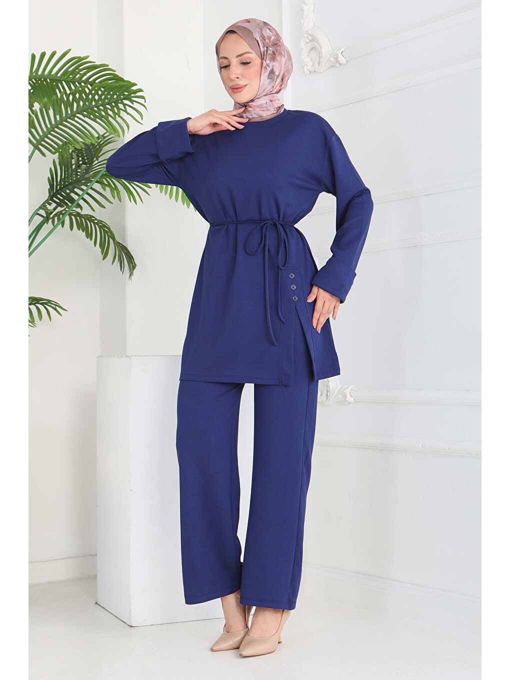 Düğme Detaylı Modal İkili Takım Lacivert - 28013-LACIVERT-2