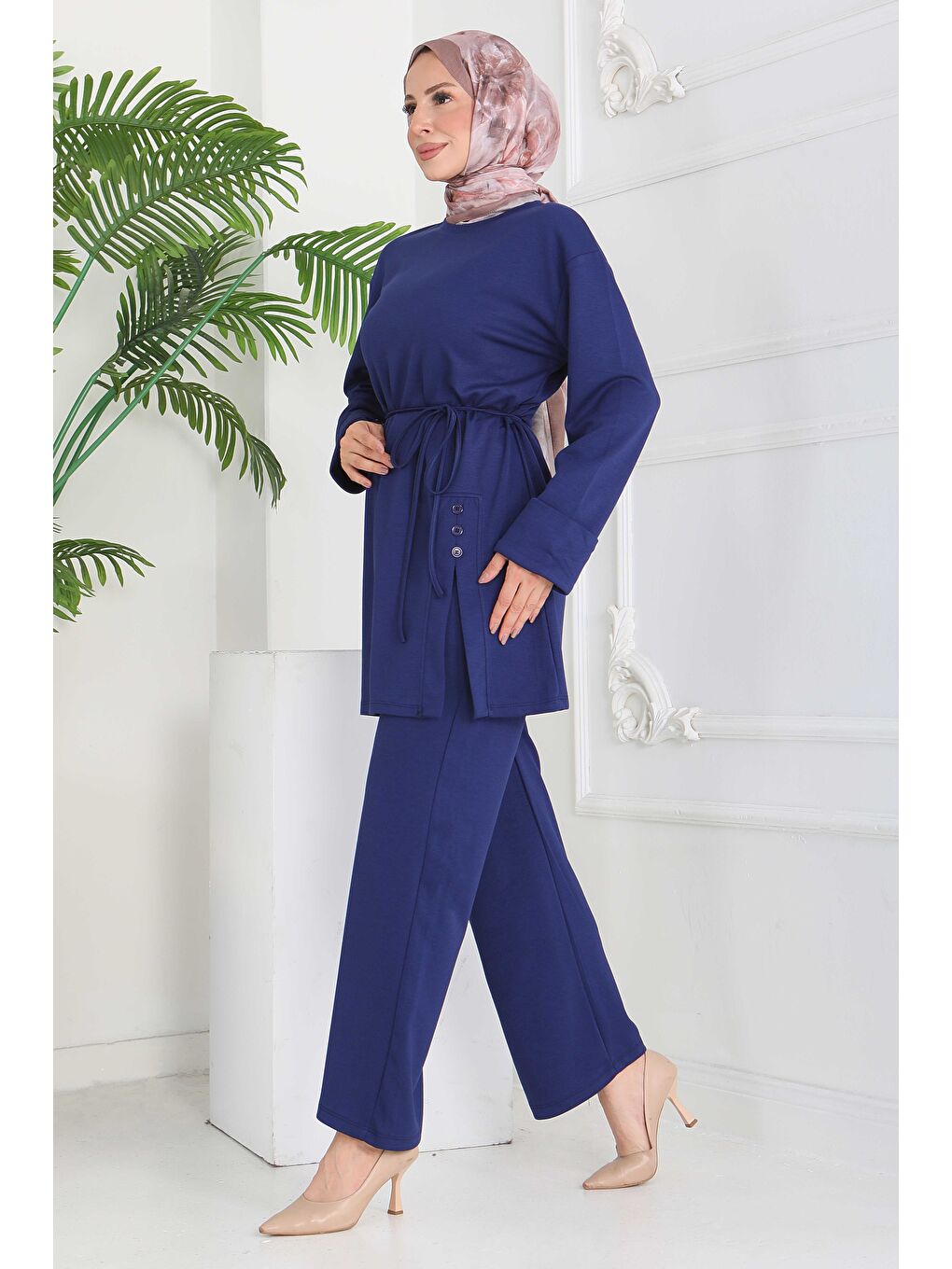 Düğme Detaylı Modal İkili Takım Lacivert - 28013-LACIVERT-3