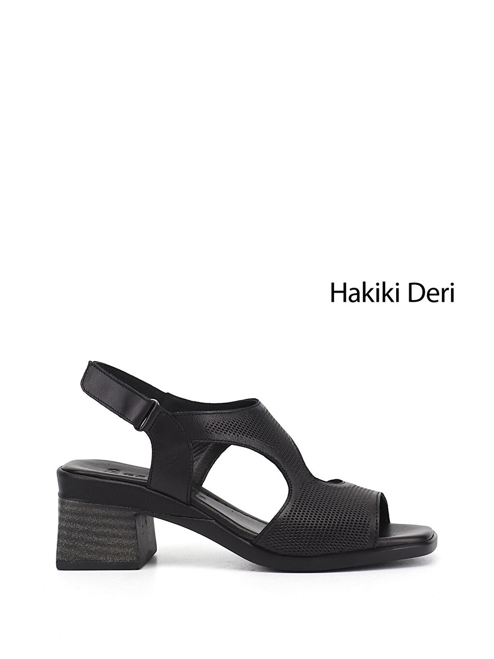 Siyah Kadın SİYAH Cırt Bantlı Kalın Topuklu Hakiki Deri Sandalet