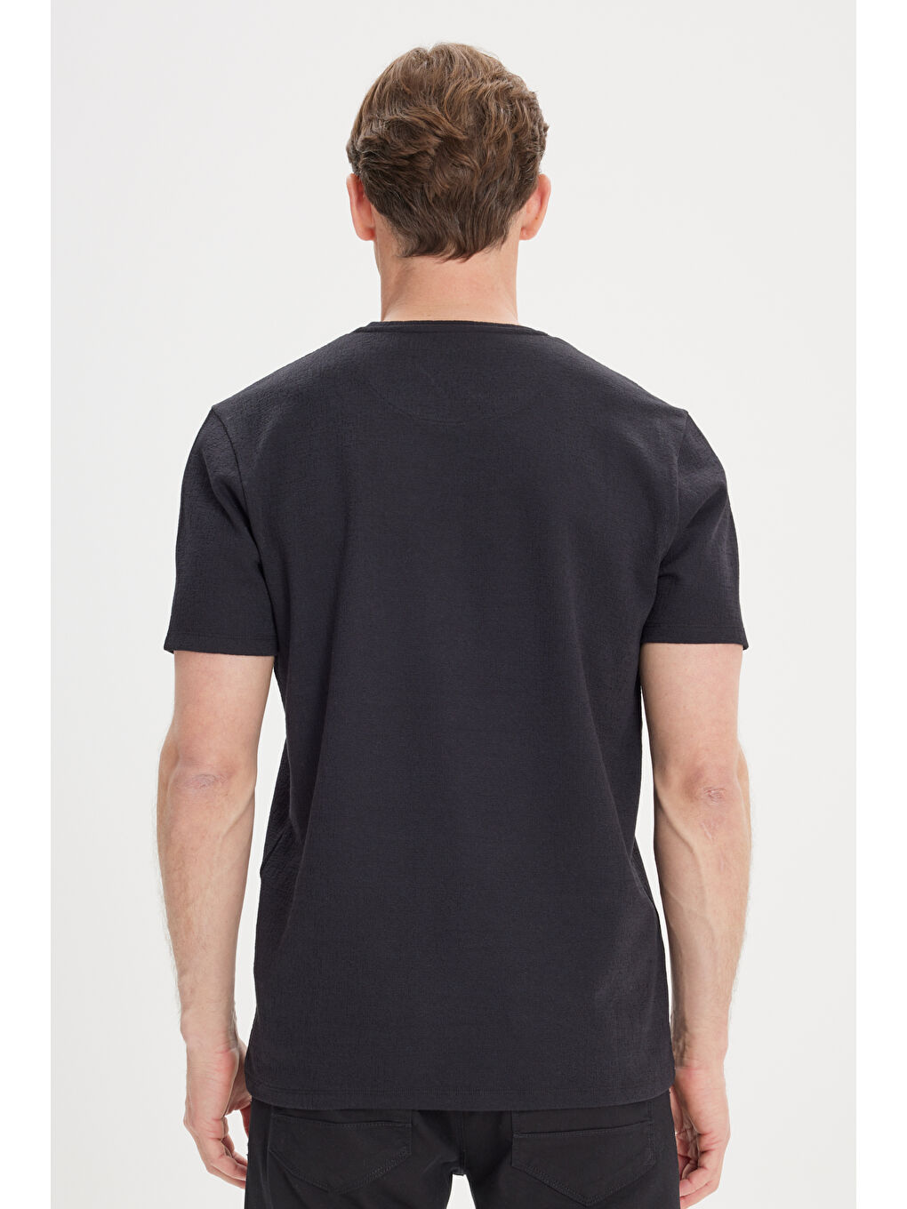 Erkek Siyah Slim Fit Dar Kesim Pamuklu Baskılı Bisiklet Yaka Tişört-4